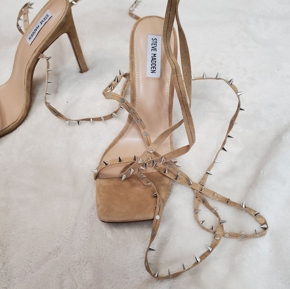 Steve Madden "Uplift" Nude Gladiator Spiked Square Toe High Heel Size 10 BNIB - Picture 5 of 9